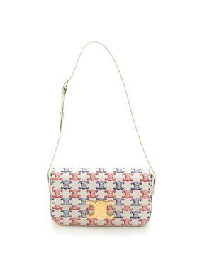 Celine Triomphe Claude Tennis Calfskin Small Shoulder Bag White Blue